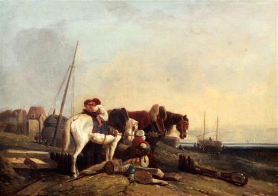 Attributed to William Collins (1788-1847) Fisherfolk on the shore 12.25 x 17.5in.